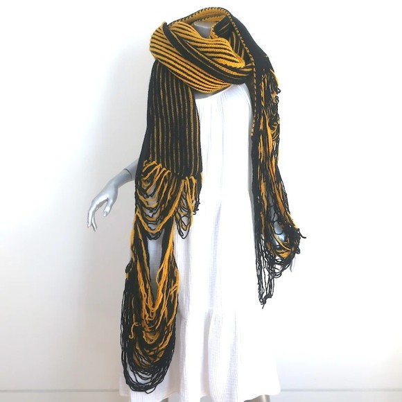 Balenciaga Oversized Shredded Knit Scarf Yellow/Black Ribbed Wool - Picture 1 of 6